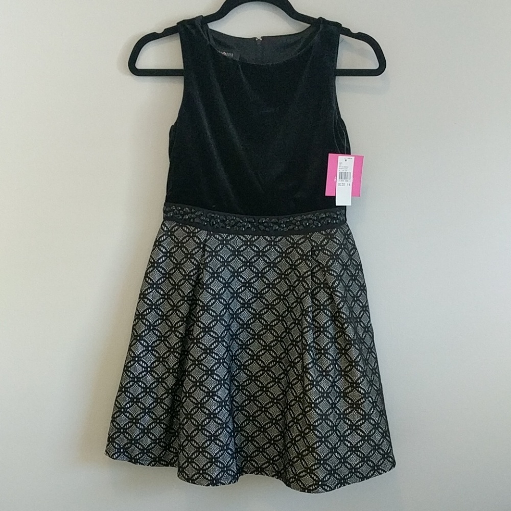 girls black and silver velvet dress